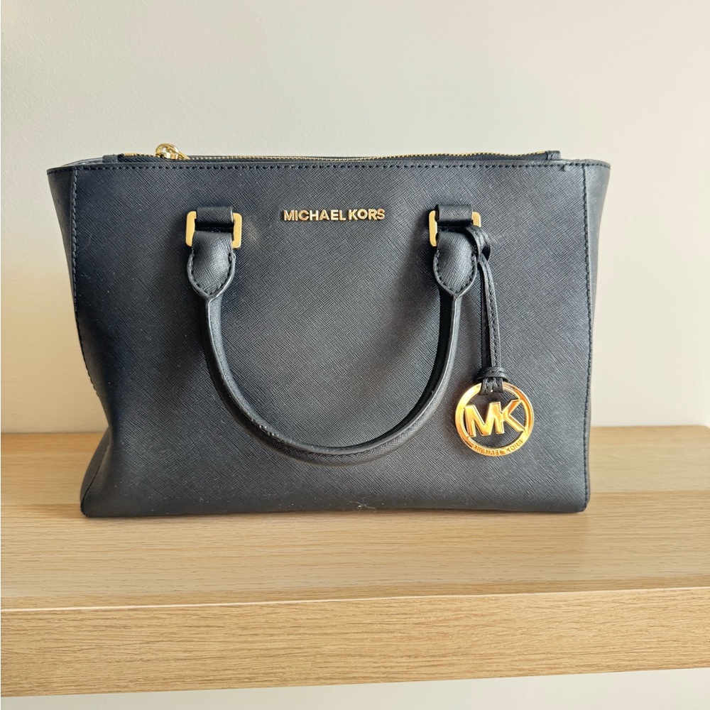 Michael Kors Black Satchel with Gold Accents